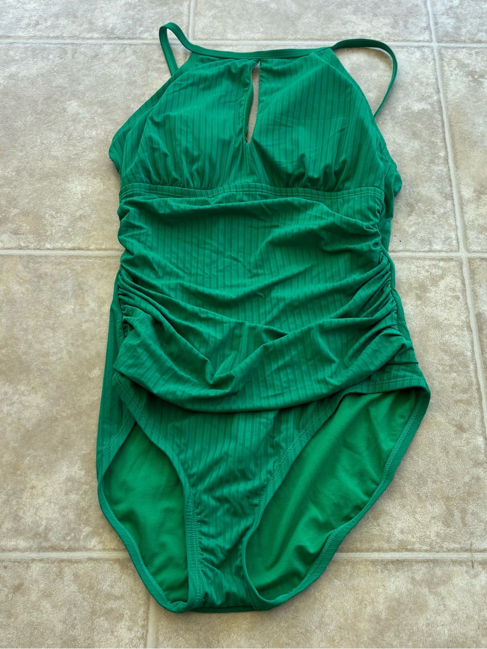 Ellen Tracy Green Ruched One-Piece Swimsuit with Keyhole